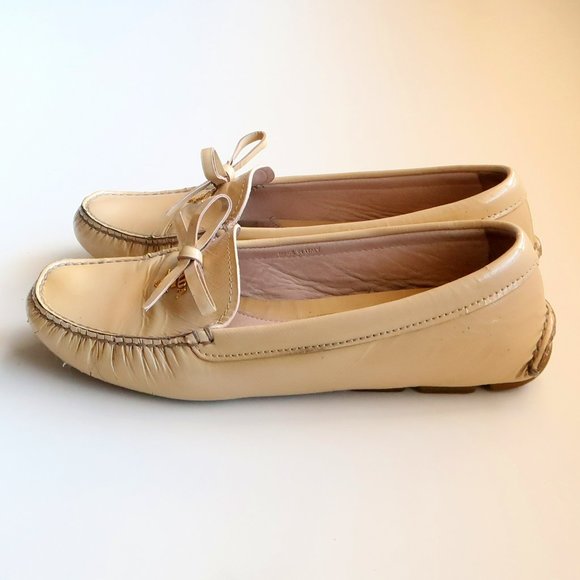 AUTHENTIC Prada Cream Leather Bow Detail Driving Loafers / Flat Slip On Shoes 7 - Picture 10 of 16